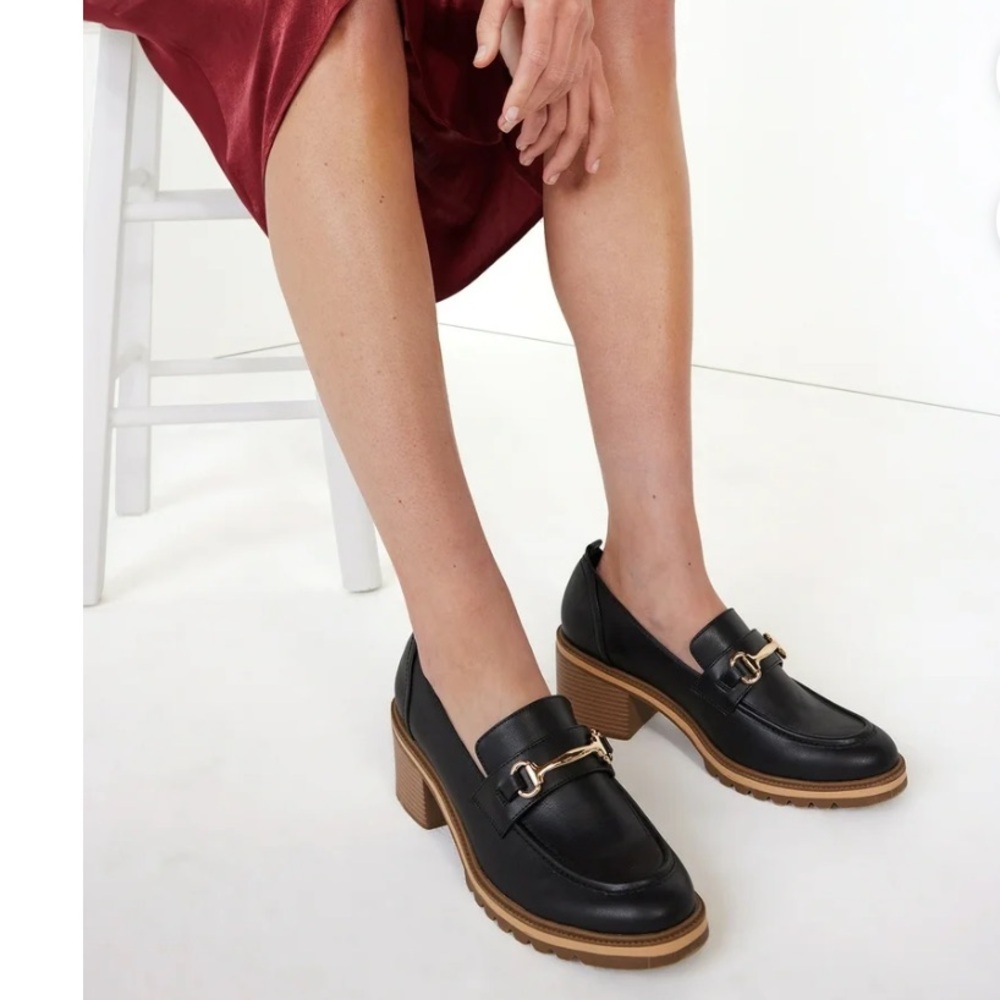 CHUNKY HEEL LOAFERS HORSEBIT DETAIL SIZE 9 BLACK NWT - Picture 2 of 16